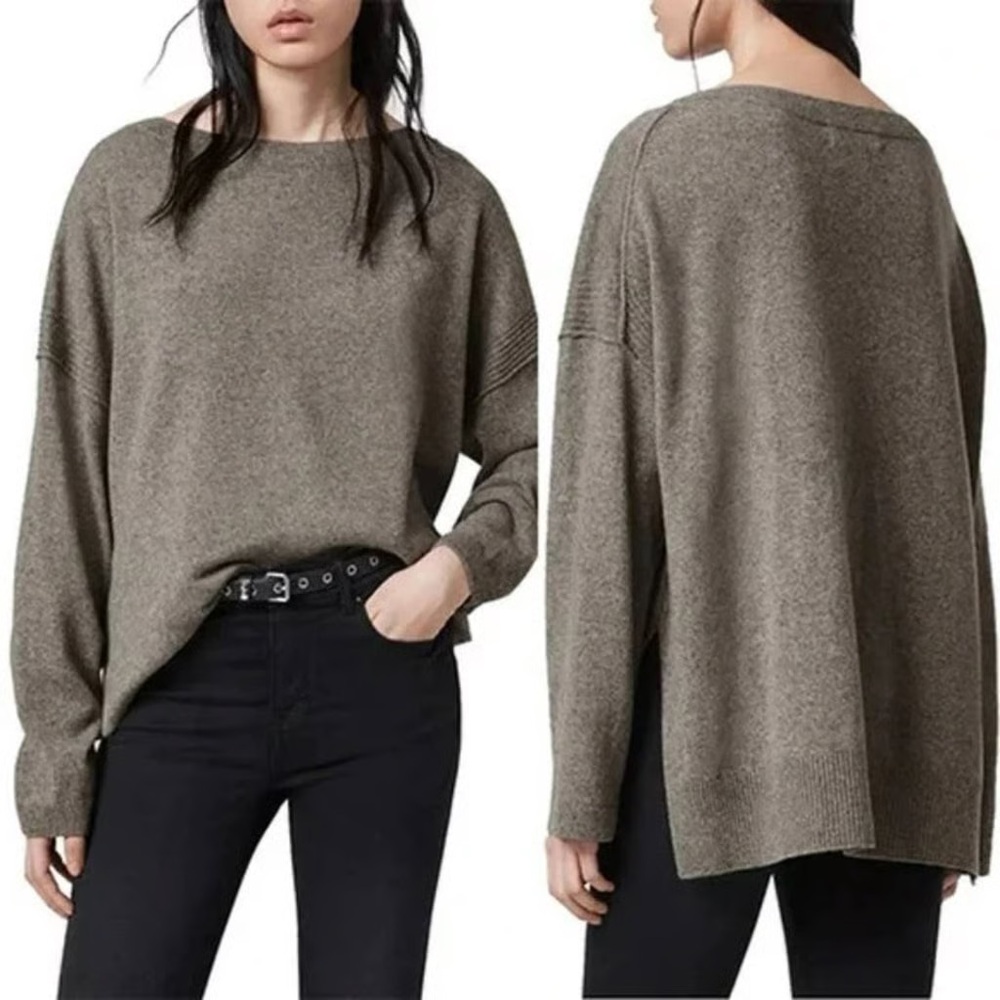 Allsaints Tara Cashmere & Wool Women's Sweater Fawn Grey Size: Extra Small NWT